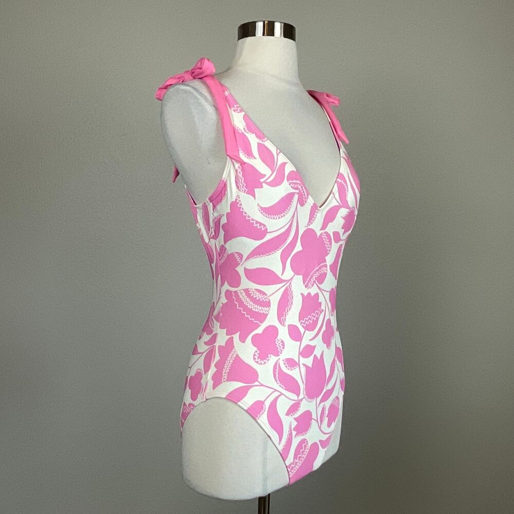 Kate Spade Pink and White Bathing Suit Floral One-Piece Scoop Back Size Medium - Picture 4 of 11